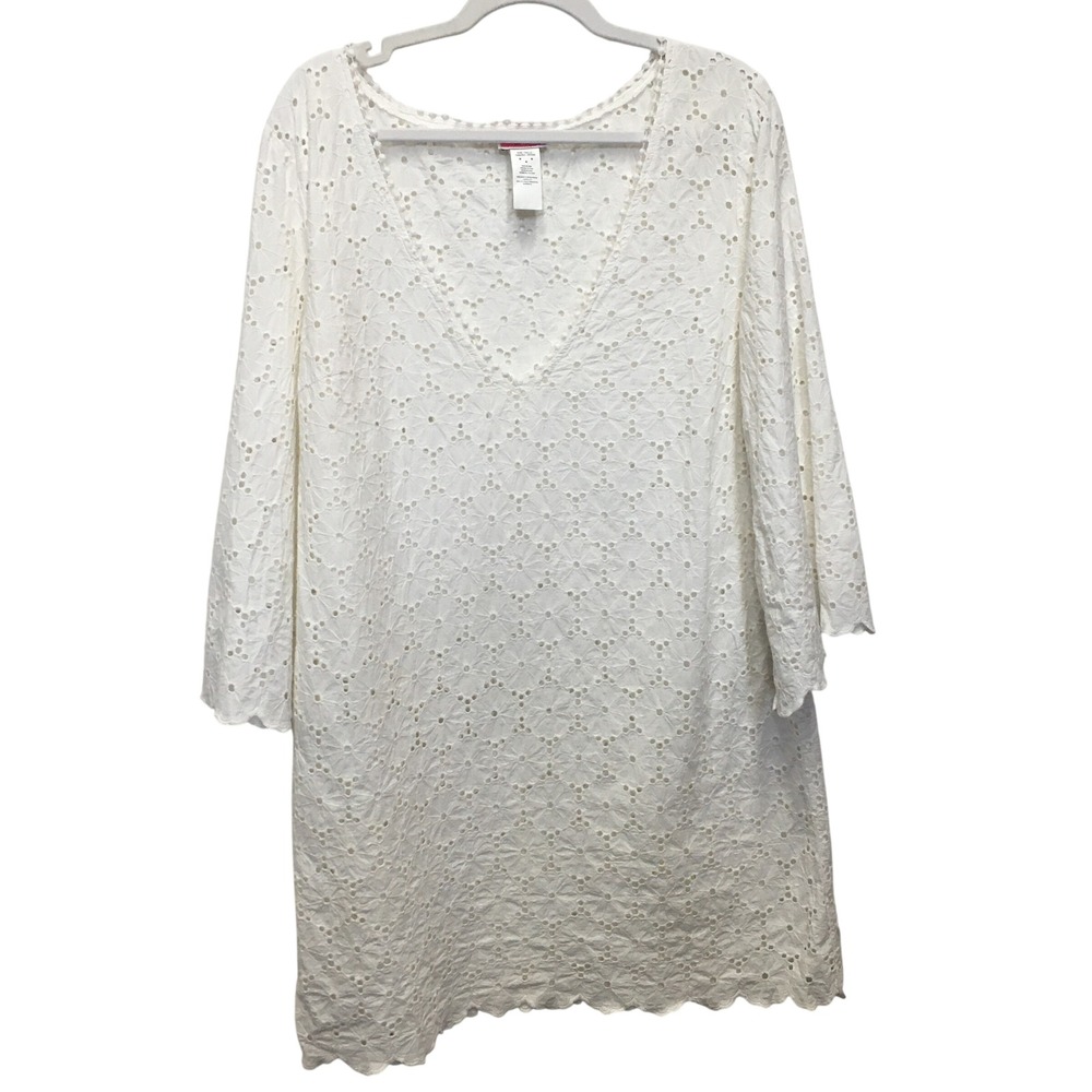 Kate Spade Eyelet 100% Cotton Bell Sleeve Beach Coverup Women Medium White Boho